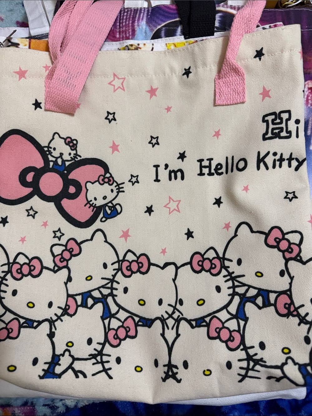 Canvas Tote Bag with Pink Hello Kitty Print